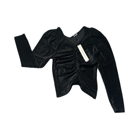 AQUA Ruched Long Sleeve Black Top - Picture 3 of 7